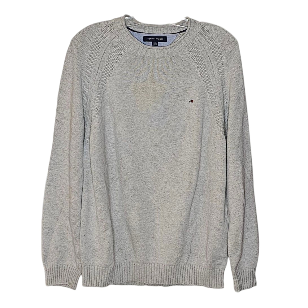 Tommy Hilfiger Minimalist Light Grey Cotton Rolled Crewneck Sweater men's XL - Picture 1 of 8